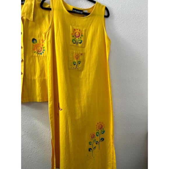 Sag Harbor 2 Piece Outfit Shacket And Tank Dress 10 P Linen Blend Flower Buttons - Picture 4 of 16